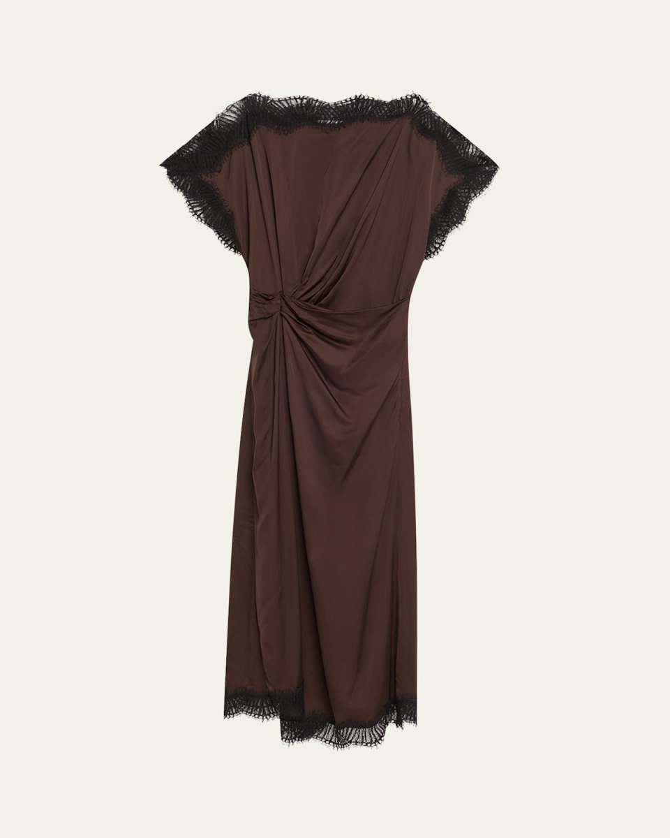 Luna Satin Lace-Trim Midi Dress
